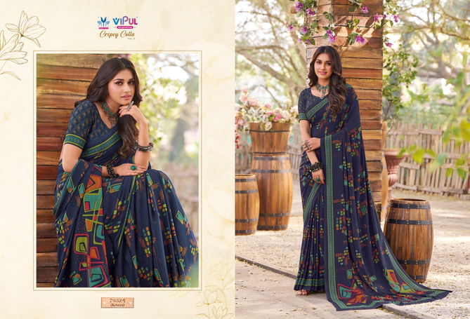 Crepey Colla Vol 21 By Vipul Crape Printed Daily Wear Saree Wholesalers In Delhi