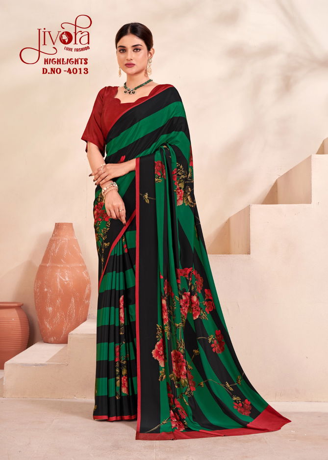 Highlight By Jivora Crepe Silk Printed Casual Wear Saree Suppliers In India