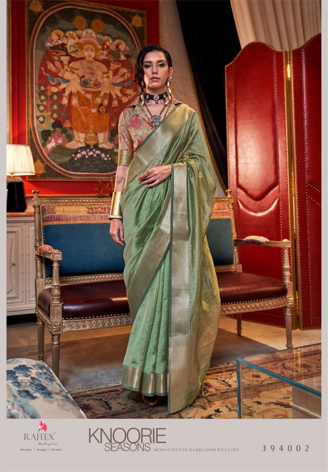 Knoorie Seasons By Rajtex Moss Chiffon Handwoven Saree Wholesale Online