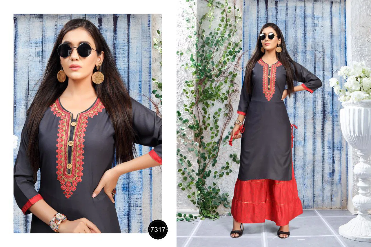 Ft Dulhan Latest Fancy Festive Wear Heavy Rayon Block Print Kurti With Bottom Collection
