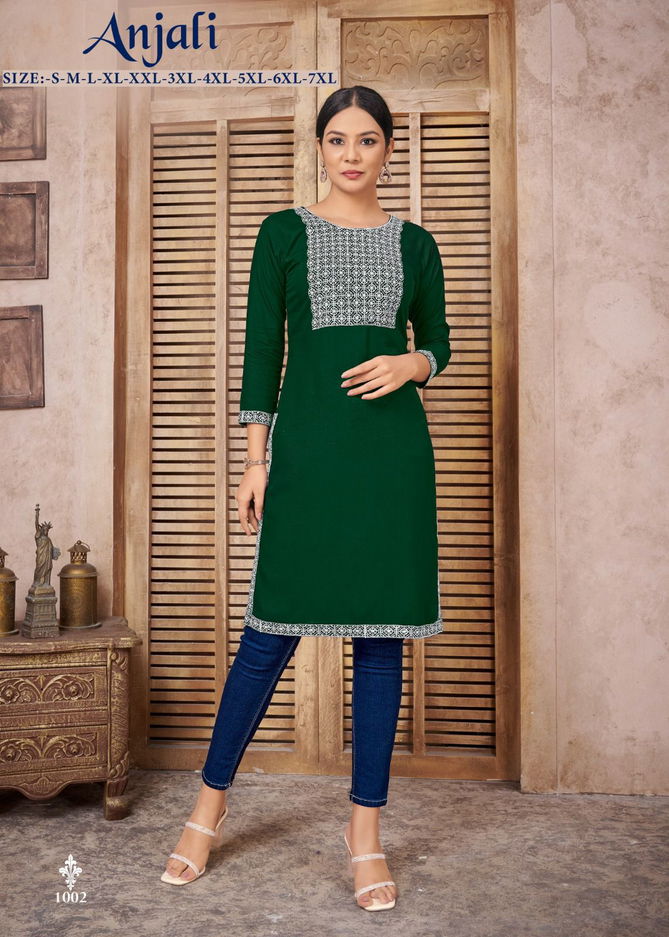 Anjali Heavy Rayon Embroidery Kurtis Catalog