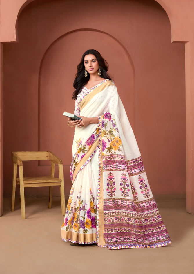 Vellai By Stavan White Handloom Linen Daily Wear Saree Wholesalers In Delhi