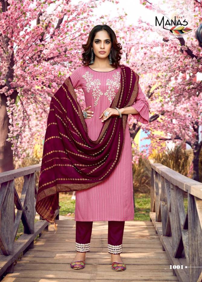 Manas Glamour City Ethnic Wear Rayon Embroidery Work Ready Made Salwar Suit Collection
