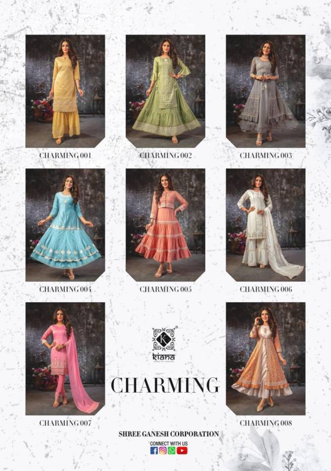 KIANA CHARMING Latest Fancy Wedding Wear Georgette Chanderi Silk and Mal Cotton with Lucknowi work wid sarara pent And dupatta Readymade Collection