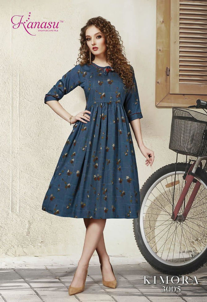 Kanasu Kimora Latest Designer Fancy Ethnic Wear Pure Rayon Printed Anarkali Kurtis Collection
