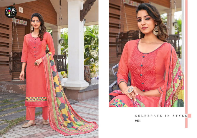 FOUR DOTS SIMRAN Latest Fancy Festive Wear jam silk Cotton With Embroidery Work Heavy Salwar suit collection 