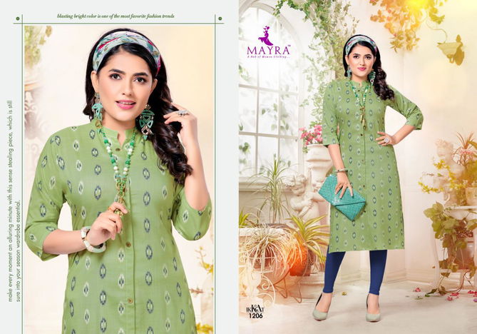 Mayra Ikkat Fancy Designer Regular Wear Rayon Slub Printed Kurtis Collection
