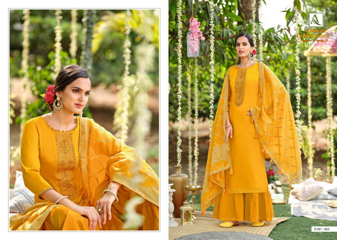 Alok Suit Golden Touch Fancy Latest Designer Heavy Festive Wear Pure Zam Cotton Dyed with Swarovski Diamond Dress Material Collection
