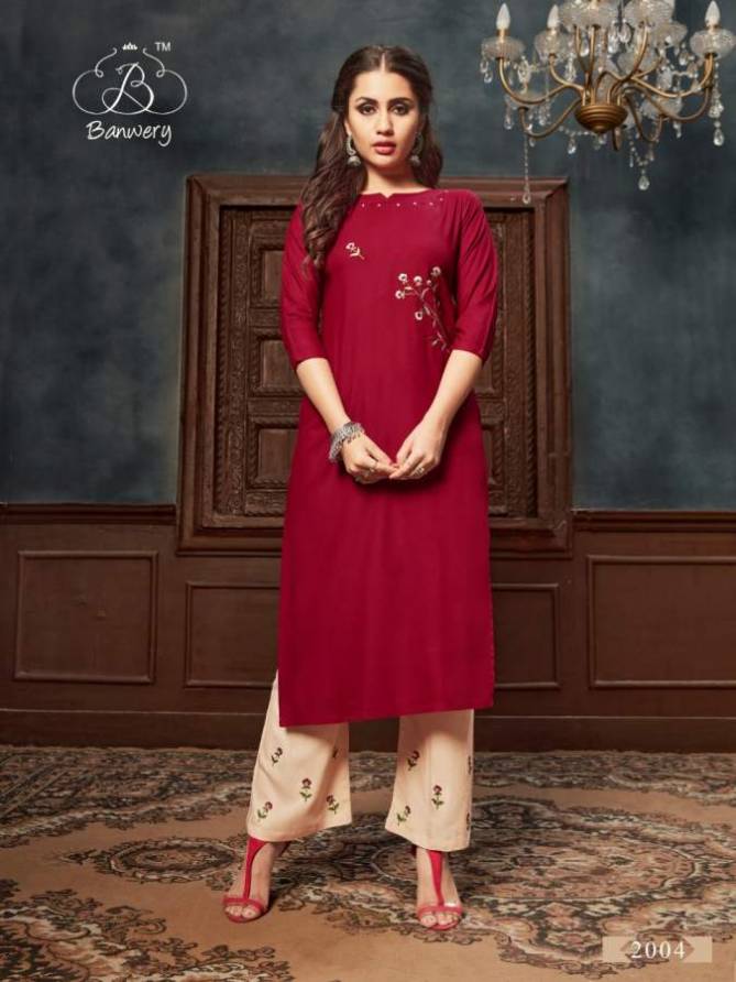 Banwery Kangana 2 Exclusive Fancy Designer Rayon With Embroidery Top With Bottom Collection
