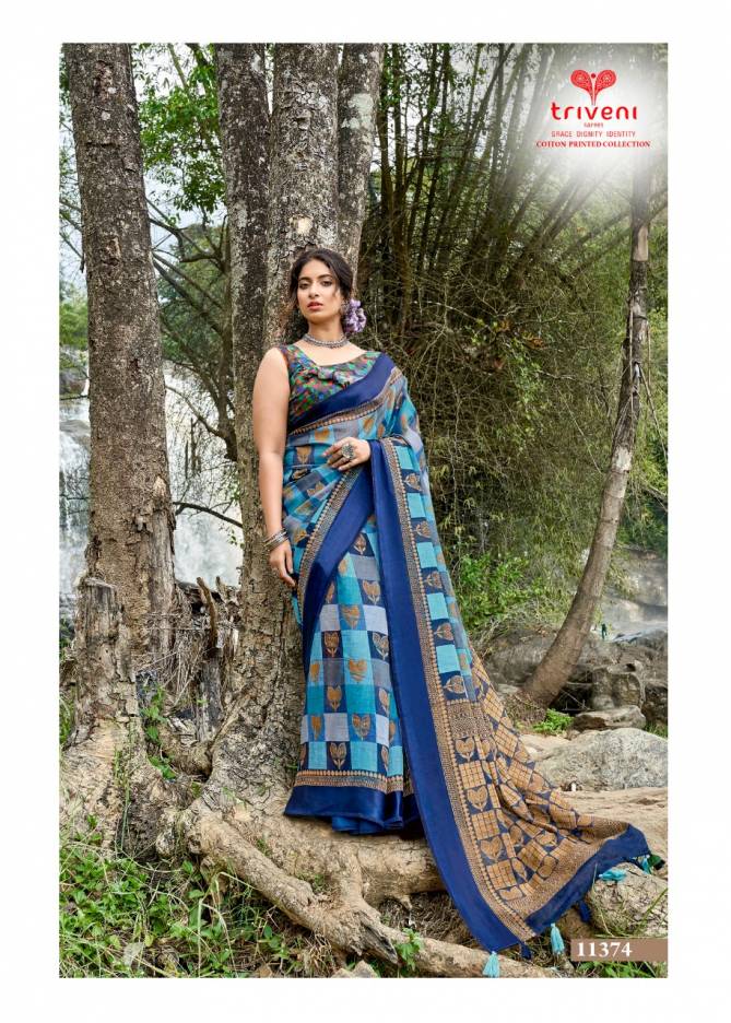 TRIVENI PANCHEE Latest Designer Fancy Festive Wear Heavy Cotton Linen Saree Collection