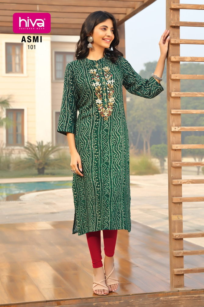 Hiva Asmi New Fancy Party Wear Rayon Heavy Designer Long Kurti Collection