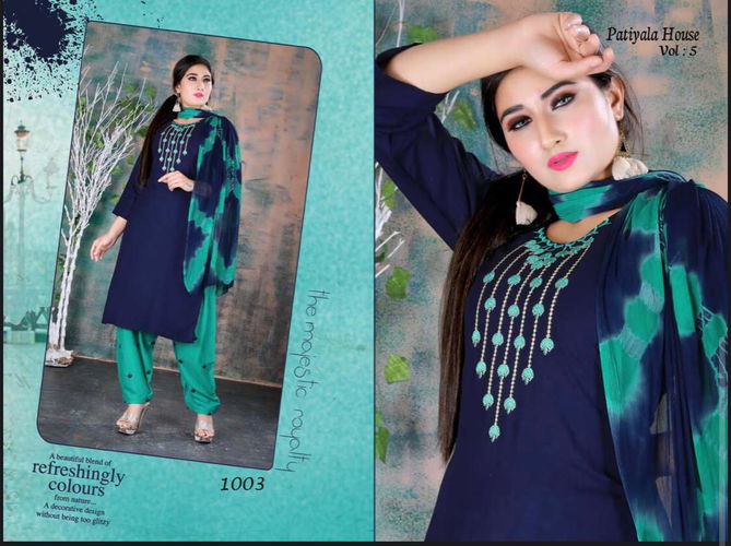 Ft Patiyala House 5 Latest Designer Fancy Festive Wear Rayon Printed Readymade Salwar Suit Collection
