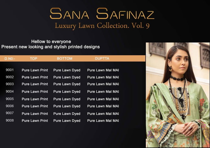 Sana Safinaz Luxury Lawn Collection 9 Latest Fancy Designer Casual Wear Cotton Printed Karachi Dress Materials Collection
