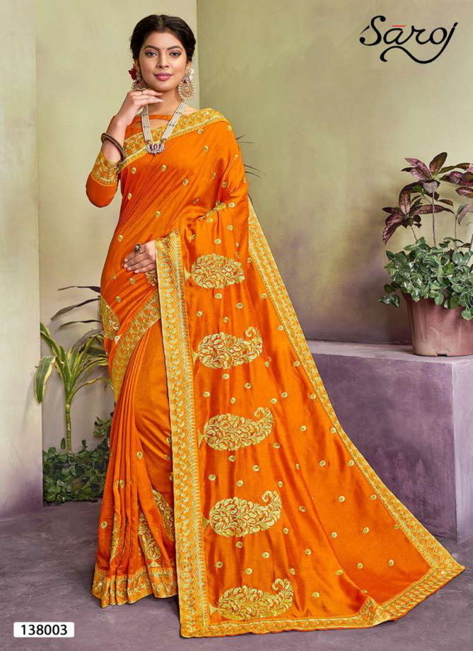 SAROJ  SUDHA Latest Fancy Designer Wedding Wear Vichitra Silk with Heavy Embroidery and Diamonds work Saree Collection