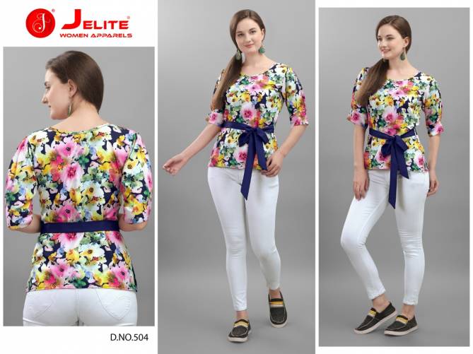 Jelite Orchid Crepe Western Latest Fancy Designer Casual Wear Western Cotton Digital Ladies Top Collection

