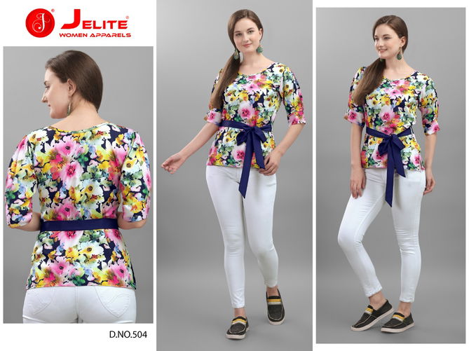 Jelite Orchid Crepe Western Latest Fancy Designer Casual Wear Western Cotton Digital Ladies Top Collection
