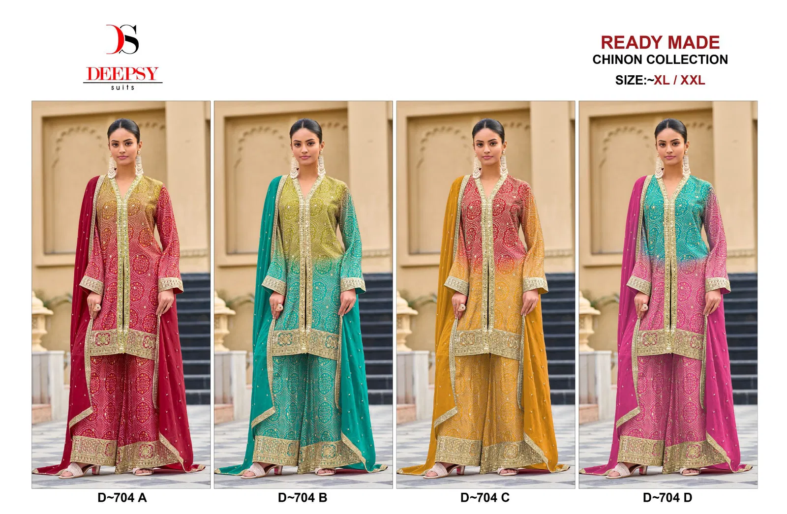 Deepsy D 704 A To D Chinon Pakistani Readymade Suits Wholesale Price