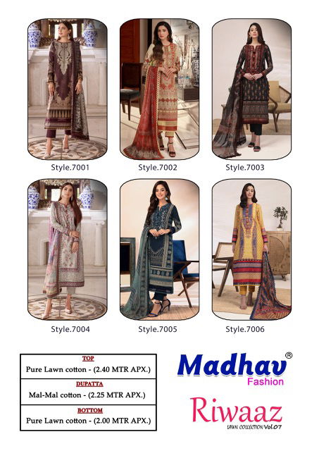 Madhav Riwaaz Vol 7 Lawn Cotton Karachi Dress Material Catalog
