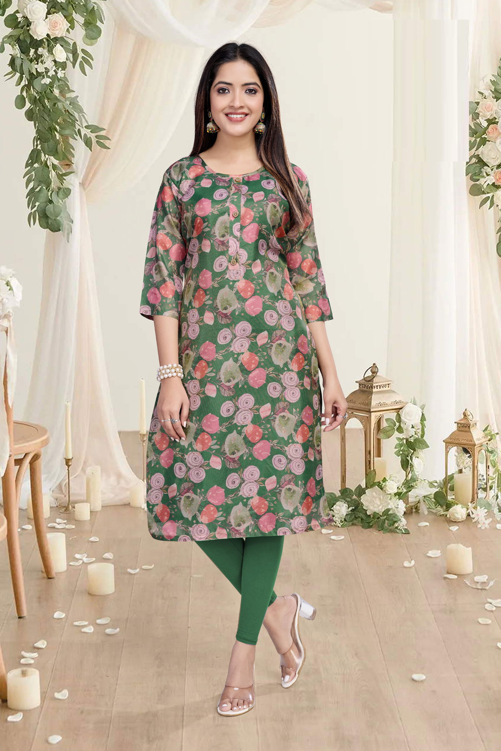 01 Shelly A line Printed Premuim Tissue Simmer Kurti Wholesale Shop In Surat