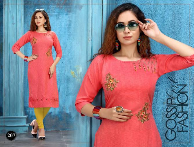 Trendy Fame Ethnic Wear Rayon Embroidery Sequence Work Designer Kurtis Collection
