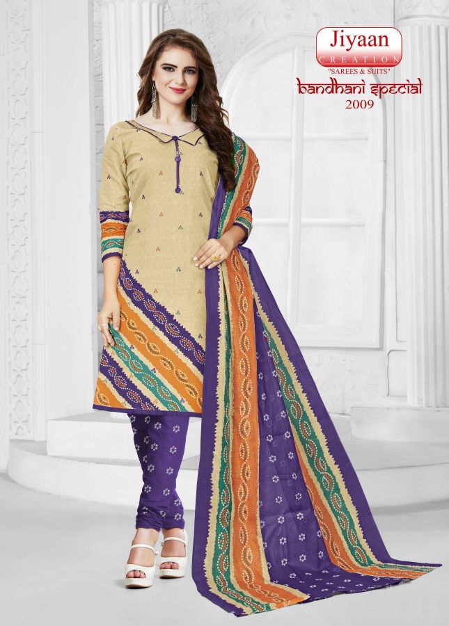 Jiyaan Bandhani Special 2 Casual Daily Wear Cotton Printed Dress Material Collection