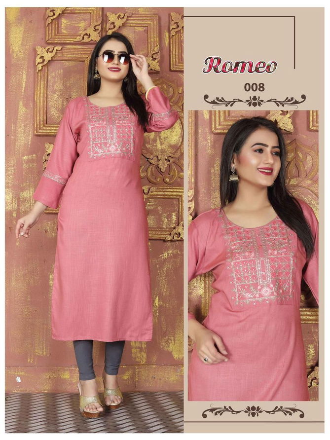 Romeo Vol 1 By Trendy Rayon Slub Embroidery Kurtis Wholesale Suppliers In Mumbai
