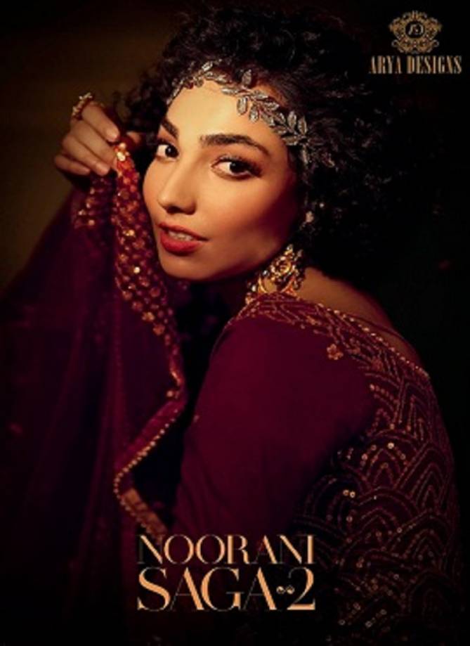 Arya Noorani Saga 2 Wedding Designer Heavy Work Georgette Top With Dull Santoon Inner Net Bottom With Four Sided Bordered Dupatta Collection