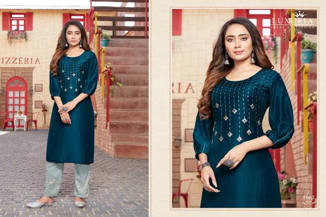Luxuria Sitara Latest fancy casual wear Embroidery Work chinon Kurtis With Bottom Collection