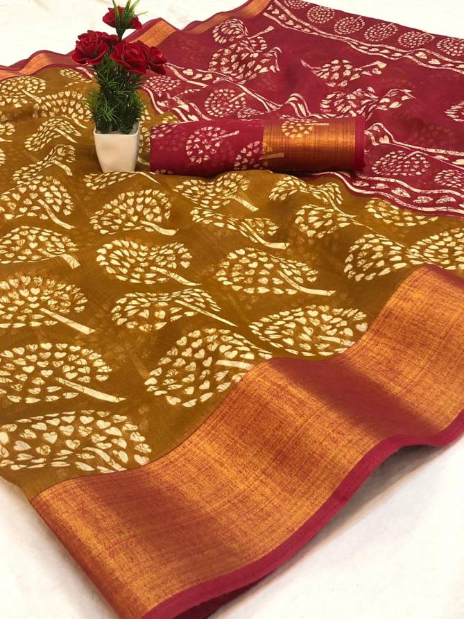 Sonakshi Tree New Hit Design Cotton Saree With Zari Border & Running Blouse Collection