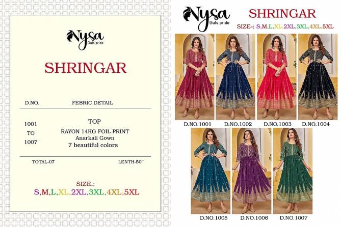 Shringar By Nysa Foil Print Long Anarkali Kurtis Catalog