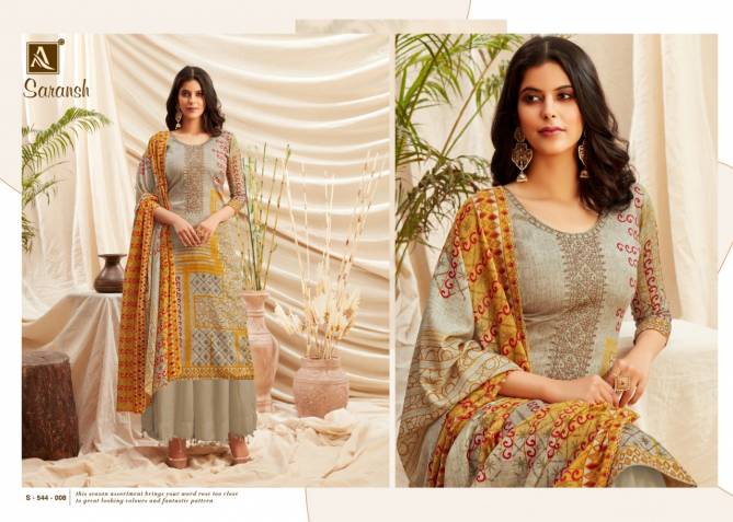 Alok Saransh Fancy Festive Wear  Pure Zam Digital Style Print with Fancy Thread Embroidery and Swarovski Diamond Work Dress Material Collection
