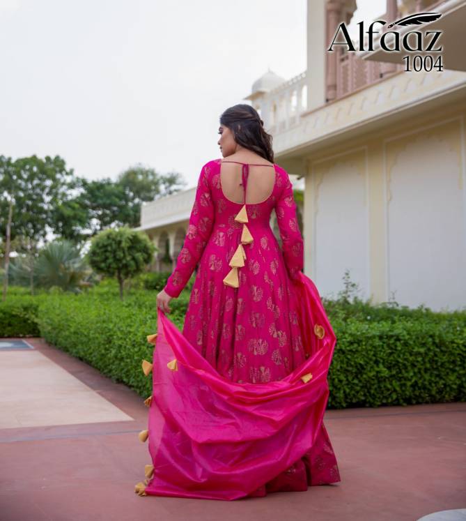 Alfaaz 1 Bandhej Latest Fancy Designer Festive Wear Stylish Masleen Ladies Gown Collection
