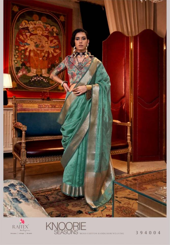 Knoorie Seasons By Rajtex Moss Chiffon Handwoven Saree Wholesale Online