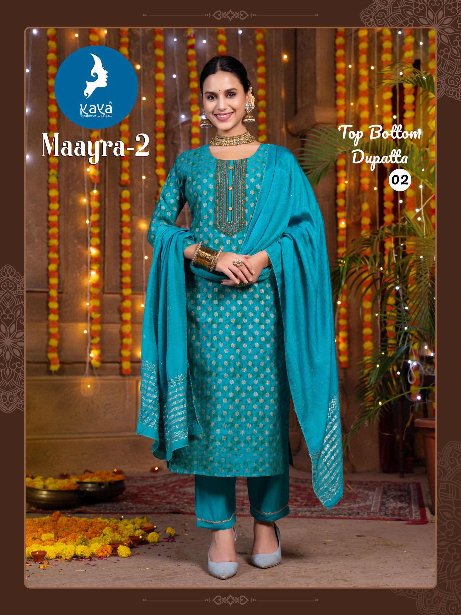 Maayra 2 By Kaya Straight Cut Roman Silk Kurti With Bottom Dupatta Wholesale Online