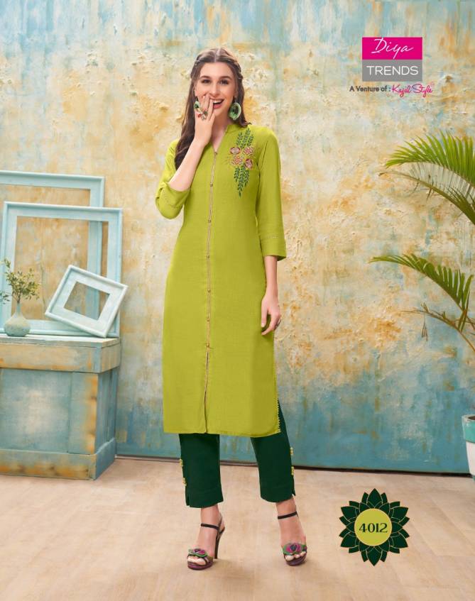 Forever 4 Latest Fancy Designer Ethnic Wear Rayon With fancy Embroidery Kurti With Bottom Collection
