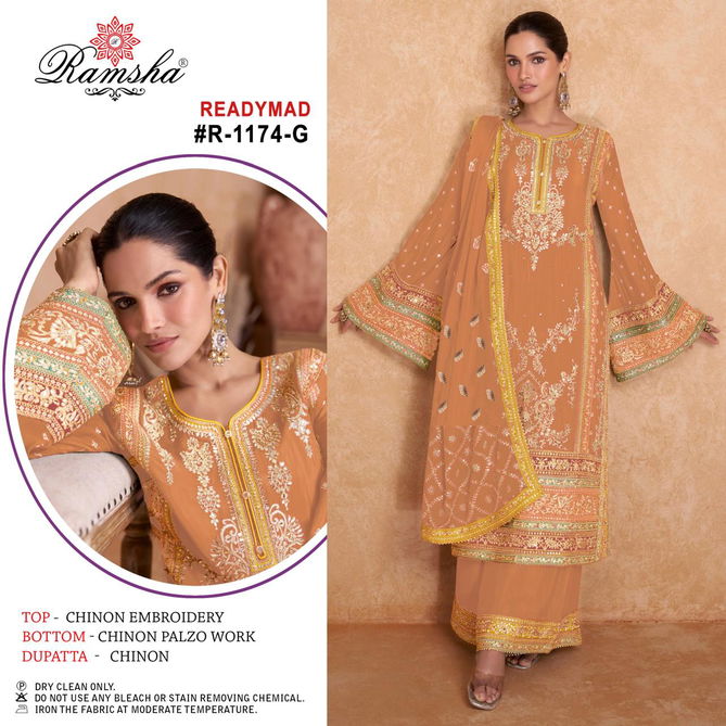 R 1174 Nx By Ramsha Chinon Pakistani Readymade Suits Orders In India