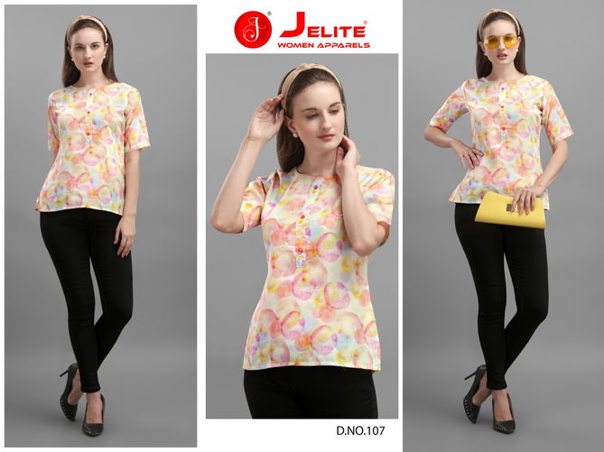 Jelite Marigold Latest Fancy Designer Casual Wear Western Cotton Digital Ladies Top Collection
