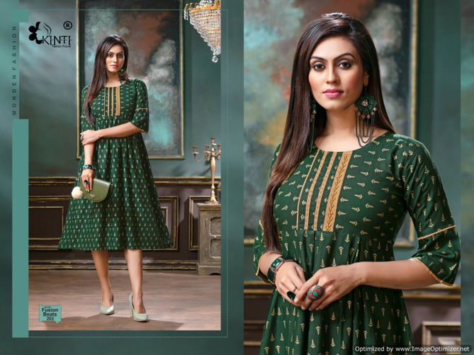 Kinti Fusion Beats Vol 2 Latest Golden Print Heavy Rayon Designer Kurtis Collection 