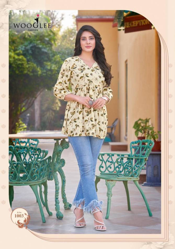 Yami By Wooglee Rayon Print Embroidery Ladies Short Top Wholesale Shop In Surat