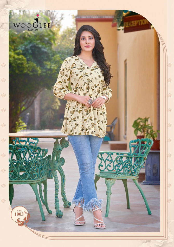 Yami By Wooglee Rayon Print Embroidery Ladies Short Top Wholesale Shop In Surat