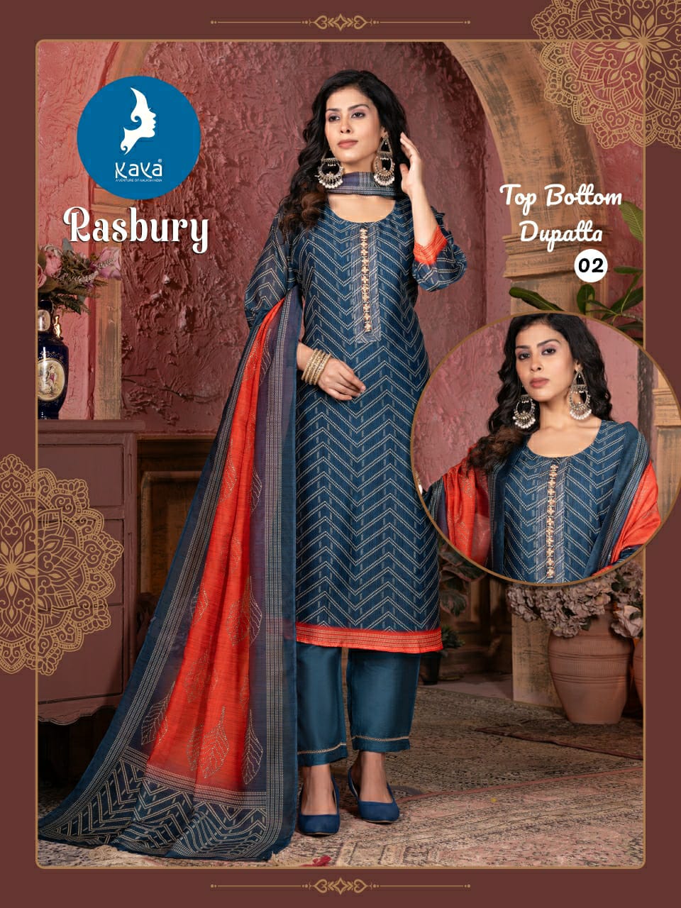 Rasbury By Kaya Chanderi Printed Kurti With Bottom Dupatta Online Wholesale