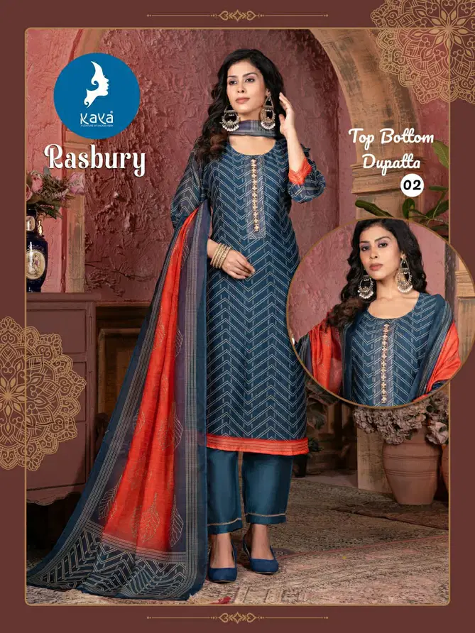 Rasbury By Kaya Chanderi Printed Kurti With Bottom Dupatta Online Wholesale