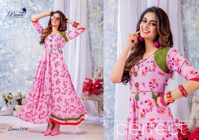 Paavi Sanaa Exclusive Stylish Designer Rayon Casual Wear Long Kurtis Collection 