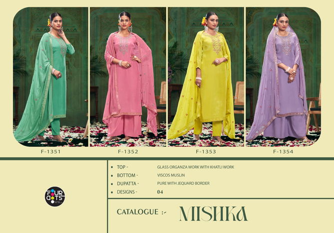 Mishka By Four Dots Glass Organza Designer Salwar Kameez Wholesale Price