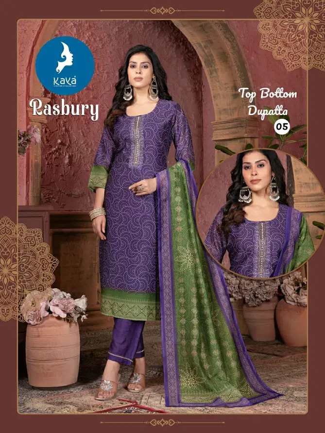 Rasbury By Kaya Chanderi Printed Kurti With Bottom Dupatta Online Wholesale