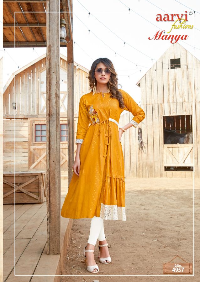 Aarvi Manya 24 Latest Fancy Designer Ethnic Wear Luxury Pure Rayon Cotton Kurtis Collection
