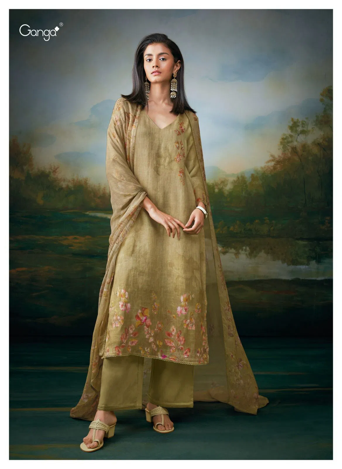 Aanvi by Ganga Cotton Linen Printed Embroidered Salwar Suit Orders In India