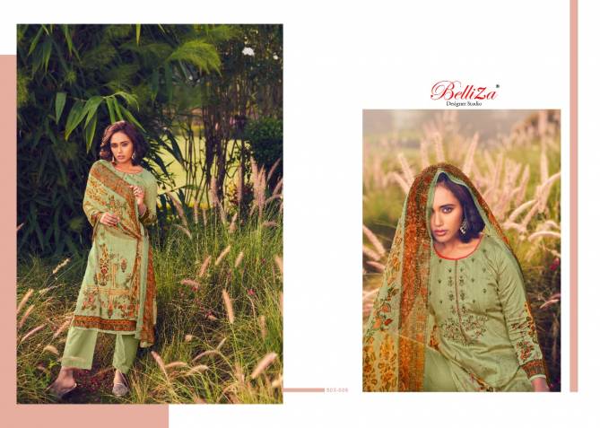 Belliza Rustic Garden Ethnic Wear Cotton Digital Print And Embroidery Work Top With Bemberg chiffon Dupatta Dress Materials Collection