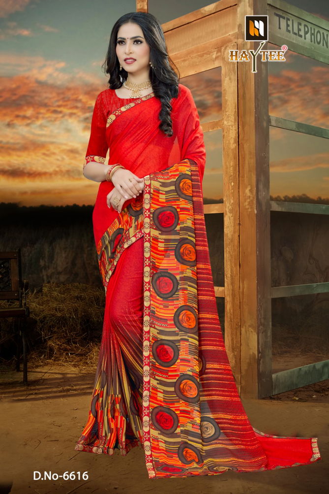 Haytee Fuzzy 20 Latest Rennial Printed With Border daily wear Saree Collection 