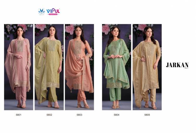 Jarkan Vol 5 By Vipul Shimmer Organza Embroidery Salwar Kameez Wholesale Shop In Surat